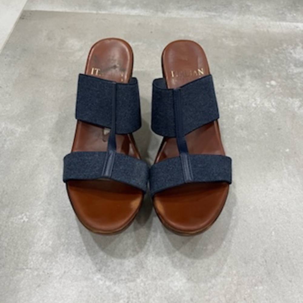 Navy Blue Italian Shoe Maker Wedges